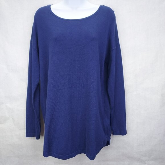 Soft Surroundings Trieste Sweater Small Long Sleeve Tunic Back Snap Accent Navy - Picture 2 of 12